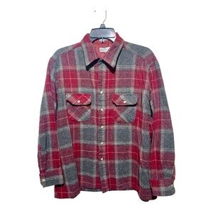 Men’s Vintage Oleg Cassini Button Down Wool Plaid Shirt Size XL